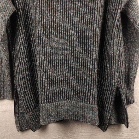 Leo & Nicole Green Multicolored Marble Ribbed Knit Cowl Neck Long Sleeve Sweater - Picture 5 of 10